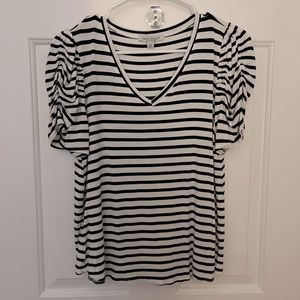 Ruched Sleeve V Neck Knit Blouse